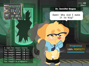 accessory anthro blue_clothing blue_shirt blue_topwear blush bodily_fluids clothing covering covering_mouth cum cum_in_vagina cum_inside duo eyewear female forced gameplay_mechanics genital_fluids glasses impregnation male male/female motion_lines necktie rape sex shirt text topwear young froki pixile_studios super_animal_royale dr._jennifer_dogna bird_dog canid canine canis domestic_dog hunting_dog labrador mammal retriever super_dog_(sar) super_golden_lab_(sar) super_weimaraner_(sar) english_text hi_res