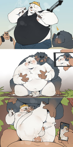 anal anal_penetration anthro anthro_on_anthro anthro_penetrated anthro_penetrating anthro_penetrating_anthro armor balls belly big_balls big_belly black_body blush bodily_fluids bottomwear brown_body cellphone clothing construction_worker cum ejaculation electronics erection flaccid foreskin fur genital_fluids genitals group half-erect hard_hat headgear helmet kemono long_foreskin male male/male male_penetrated male_penetrating male_penetrating_male moobs navel nipples overweight overweight_anthro overweight_male pants partially_retracted_foreskin penetration penis penis_size_difference phone realistic_penis_size sex shirt small_penis smartphone tank_top topwear unretracted_foreskin white_body white_fur quanjiang bear domestic_pig mammal polar_bear suid suine sus_(pig) ursine wild_boar 2024 absurd_res hi_res