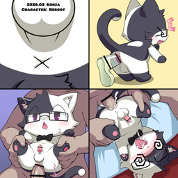 3_fingers 5_fingers >_< anal anal_masturbation anal_orgasm anal_penetration anus arms_out ass_out backsack balls bent_over bestiality big_dildo big_penis black_body black_bow_tie black_fur black_nose black_tail blush blush_lines bodily_fluids bow_tie butt censor_bar cheek_tuft chestnut_mouth chibi close-up close_up_panel cum cum_in_ass cum_in_mouth cum_in_own_mouth cum_in_self cum_inside cum_on_face dildo dildo_in_ass dildo_insertion dipstick_tail dominant duo ejaculation eyes_closed eyewear facial_tuft faux_gaping faux_gaping_anus feral feral_penetrated fingers from_behind_position from_front_position full_nelson fur furry_penis genital_fluids genitals glasses glasses_askew glasses_off half-closed_eyes hands-free head_fluff held_up holding_both_legs holding_leg holding_partner holding_partner's_leg holding_up_leg holding_up_partner human_on_feral human_on_top human_penetrating human_penetrating_feral humanoid_genitalia humanoid_penis impact_lines ineffective_censorship inner_ear_fluff interspecies large_penetration larger_dom larger_human leaning leaning_forward leg_markings legs_held_open legs_held_up legs_up looking_pleasured lying male male/male male_on_feral male_on_top male_penetrated male_penetrating markings masturbation multicolored_body multicolored_fur multiple_panels narrowed_eyes neck_tuft object_in_ass on_back on_pillow on_top open_mouth orgasm pawpads penetration penile penile_penetration penis penis_in_ass penis_size_difference perineum piledriver_position pillow pink_anus pink_inner_ear pink_pawpads presenting presenting_anus presenting_back presenting_balls presenting_hindquarters prostate_orgasm purple_background purple_eyes raised_arms raised_tail rectangular_glasses red_background sex sex_toy sex_toy_in_ass sex_toy_insertion simple_background sitting_on_penis size_difference small_penis smaller_feral smaller_male smaller_penetrated socks_(marking) solo spiral spiral_eyes spread_legs spreading stand_and_carry_position standing standing_sex sweat sweatdrop tail tail_markings transparent_dildo transparent_sex_toy tuft two_tone_body two_tone_fur wearing_glasses white_balls white_body white_fur white_inner_ear_fluff x_anus yellow_background konzaburou reboot_(character) reboot_(reboot) domestic_cat felid feline felis human mammal tuxedo_cat 1:1 absurd_res censored comic hi_res meme multiple_scenes shaded