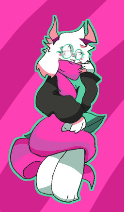 anthro bodily_fluids clothed clothing fur male pattern_background pink_background simple_background solo striped_background tears text white_body white_fur mogesun deltarune undertale_(series) ralsei artist_name hi_res