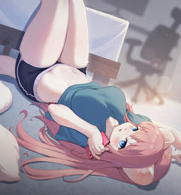 anthro athletic_wear bed blush bottomwear breasts chair clothed clothing dolphin_shorts electronics female female_anthro furniture gym_bottomwear gym_shorts hair inside legs_up looking_at_viewer lying lying_on_ground monitor navel on_ground open_mouth pupils shirt shorts slit_pupils solo topwear whooo-ya song_sehee mammal mustelid musteline true_musteline weasel 2022 digital_media_(artwork) hi_res shaded