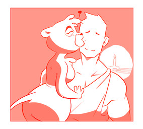 anthro biceps big_butt blush border breasts butt candle chest_tuft clothed clothed/nude clothed_male clothing curvy_figure duo eyebrows eyelashes eyes_closed female female_on_human hair head_tuft heart_symbol human_on_anthro interspecies kissing light love male male/female male_on_anthro muscular muscular_male nude oversized_clothing pecs romantic romantic_ambiance romantic_couple shadow shirt short_hair side_boob small_waist smile snout topwear tuft white_border wide_hips punipuri el_arca anon kairel felid human lion mammal pantherine hi_res monochrome