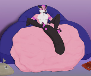 anthro balls bean_bag big_balls big_penis cock_vore genitals group huge_balls huge_penis hyper hyper_balls hyper_genitalia hyper_penis male multiple_prey penile penis reclining_pose sitting_on_balls trio vore aramisstargazer todderz_(character) canid canine fox mammal hi_res