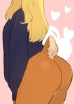 anthro blonde_hair bottomless bottomless_female bubble_butt butt butt_focus clothed clothing female hair heart_symbol long_hair presenting presenting_hindquarters scut_tail short_tail solo sweater sweater_only tail tail_motion tailwag topwear topwear_only underchikichan deltarune undertale_(series) noelle_holiday deer mammal hi_res