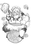 anthro clothed clothing crossdressing dress dust_mop eyebrows maid_headdress maid_uniform male slightly_chubby solo thick_eyebrows uniform young k_mono asian_mythology east_asian_mythology japanese_mythology lifewonders mythology tokyo_afterschool_summoners agyo_(tas) foo_dog komainu mammal yokai hi_res monochrome