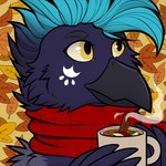 apple apple_cider autumn beak beverage cinnamon_(spice) cinnamon_stick cozy food fruit highlights_(coloring) hot_cider leaf plant scarf solo symbol crystalwhisker avian bird corvid corvus_(genus) crow oscine passerine 1:1 icon