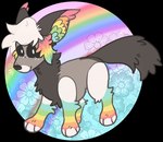 ambiguous_gender black_nose black_sclera chibi coontail_hair ear_tuft feet feral feral_with_hair floral_background freckled_face freckles fur grey_body grey_fur hair leg_markings markings multicolored_markings rainbow rainbow_inner_ear rainbow_markings smile snout socks_(marking) solo sparklefur tail toeless_(marking) toeless_socks_(marking) tuft whiskers white_eyes white_hair jaspering canid canine mammal 2019 alpha_channel digital_drawing_(artwork) digital_media_(artwork) flat_colors full-length_portrait portrait