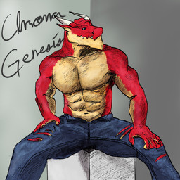 2_horns 5_fingers abs anthro blue_eyes bottomwear clothed clothing fingers hand_on_knee hand_on_leg hand_on_thigh horn looking_aside male muscular muscular_anthro muscular_male navel pecs red_body sitting solo spread_legs spreading teeth_showing topless topless_anthro topless_male torn_bottomwear torn_clothing chroma_genesis mythology saul_(chroma_genesis) dragon mythological_creature mythological_scalie scalie wingless_dragon 2025 absurd_res digital_media_(artwork) hi_res signature