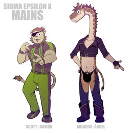 anthro boots bottomwear breasts brown_body brown_hair brown_mane bulge chest_belt cleavage clothed clothing cosplay cropped_jacket cute_fangs duo eye_patch eyewear fangs fighting_pose finger_gun fingerless_gloves footwear gesture gloves hair hand_gesture handwear horn long_neck male mane midriff navel ossicone pants pose pubes shirt shoes simple_background skimpy smile sneakers standing tail tail_tuft teeth text tight_clothing topwear tuft white_background wristband yellow_body t0l0k king_of_fighters andrew_(t0l0k) scott_(t0l0k) felid giraffe giraffid lion mammal pantherine 2024 character_name digital_media_(artwork) hi_res