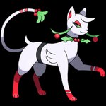 ambiguous_gender black_sclera feral food fruit green_eyes holidays holly_(plant) paws plant quadruped simple_background smile solo transparent_background white_body reallydarkandwindie christmas fakemon nintendo pokemon junipurr meowsletoe pokemon_(species) 1:1 alpha_channel hi_res