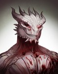 anthro blood bodily_fluids facial_piercing glowing glowing_eyes grin horn male muscular muscular_anthro muscular_male piercing red_eyes ring_piercing scales sharp_teeth shirtless simple_background smile solo spikes spikes_(anatomy) teeth white_background white_body white_horn white_scales tavyapl baldur's_gate baldur's_gate_3 bioware dungeons_and_dragons electronic_arts hasbro mythology wizards_of_the_coast the_dark_urge_(baldur's_gate) dragon dragonborn_(dnd) mythological_creature mythological_scalie scalie absurd_res hi_res