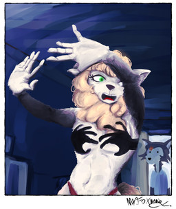 anthro clothed clothing duo female flustered male male/female panties shadow topless trending_pose underwear mr.foxman beastars shadow_hands_challenge legoshi_(beastars) sebun_(beastars) bovid canid canine canis caprine domestic_sheep mammal merino_sheep sheep wolf absurd_res hi_res shaded