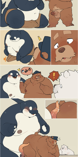 4_fingers all_fours anal anal_penetration angry anthro anthro_on_anthro anthro_penetrated anthro_penetrating anthro_penetrating_anthro bed belly big_belly big_moobs big_penis black_body black_eyes black_skin blue_clothing blue_shirt blue_topwear bottomwear brown_body brown_bottomwear brown_clothing brown_fur brown_glans brown_nipples brown_nose brown_pants brown_tail butt chest_tuft clothed clothing darkened_genitalia darkened_penis electronics emanata erection erection_under_clothing exclamation_point eyes_closed fingers fluffy foreskin from_behind_position fur furniture genitals gesture glans glistening glistening_nipples grey_bottomwear grey_clothing grey_pants group hair hand_gesture hat hat_only headgear headgear_only headwear headwear_only heart_symbol holding_object holding_phone huge_belly iconography imminent_sex male male/male male_penetrated male_penetrating male_penetrating_male moobs mostly_nude multicolored_body multicolored_penis multicolored_skin navel nervous nipples nude obese obese_anthro obese_male ok_sign on_bed open_mouth open_smile overweight overweight_anthro overweight_male pants pants_only partially_retracted_foreskin penetration penis penis_size_difference phone pink_penis requesting sex sex_request shirt short_tail simple_background smile standing tail tan_body tan_bottomwear tan_clothing tan_fur tan_pants tapering_penis tenting thick_thighs topless topwear trio tuft white_eyes worried quanjiang aquatic bear brown_bear cetacean dolphin mammal oceanic_dolphin orca polar_bear scalie toothed_whale ursine 2025 absurd_res colored comic digital_drawing_(artwork) digital_media_(artwork) flat_colors hi_res