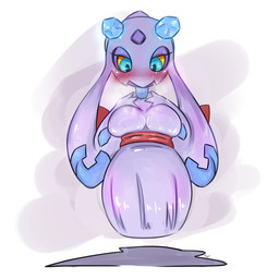 3_fingers big_breasts blue_body blue_eyes blush breasts eyelashes featureless_breasts female fingers floating front_view grey_background half-closed_eyes hand_on_breast ice japanese looking_at_breasts looking_at_own_breasts looking_at_self looking_down multicolored_body narrowed_eyes not_furry pseudo_clothing purple_body red_body shadow simple_background solo white_background white_body yellow_sclera requestfaeg nintendo pokemon froslass generation_4_pokemon ghost humanoid pokemon_(species) spirit 1:1 2016 digital_media_(artwork) full-length_portrait portrait