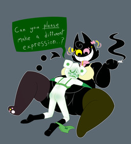 anthro balls blush bottomless bra butt cigarette cigarette_smoke clothed clothing duo female footwear genitals green_blush holding_cigarette holding_object legwear male male/female penetration smoke socks text thigh_highs topwear underwear vaginal vaginal_penetration sugabunhun deltarune undertale_(series) friend_(deltarune) mike_(deltarune) small_mike_(deltarune) felid feline humanoid mammal pippins_(deltarune) absurd_res english_text hi_res trans_(lore) trans_woman_(lore)