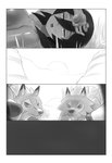 female feral fur group male male/female park text jiffic nintendo pokemon sina_(pokemon) canid canine generation_7_pokemon human lycanroc mammal midday_lycanroc pokemon_(species) absurd_res comic digital_media_(artwork) hi_res monochrome