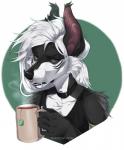 anthro beverage black_nose black_sclera blood bodily_fluids clothed clothing container cup female hair holding_object nosebleed solo tea tea_bag white_hair yellow_eyes hauringu bat mammal 2017 digital_media_(artwork)