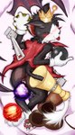 anthro anus balls black_body black_fur cape clothing crown dakimakura fur genitals headgear male materia megaphone solo frist44 final_fantasy final_fantasy_vii square_enix cait_sith_(ff7) felid mammal 2025 hi_res