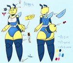 antennae_(anatomy) anthro big_butt butt clothing female insect_wings leotard mane multicolored_body short_stack solo stinger stinger_tail teeth thick_thighs tooth_gap two_tone_body wings yellow_body r3znor_x donna_(r3znor_x) arthropod bee hymenopteran insect absurd_res hi_res model_sheet