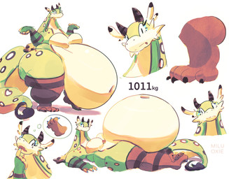 anthro belly biped blue_eyeshadow breasts clothing eyeshadow featureless_breasts female gesture green_body legwear lying makeup metric_unit morbidly_obese navel obese overhang overweight shrug solo standing stated_weight stockings thought_bubble white_belly white_eyes miluinaoxie mythology dragon mythological_creature mythological_scalie scalie hi_res signature
