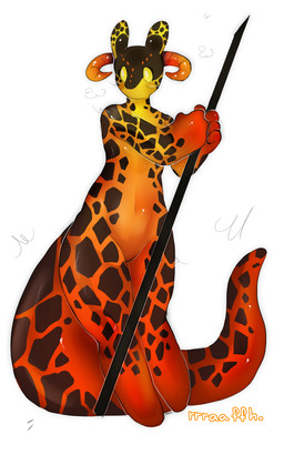 anthro black_body black_scales blush female horn melee_weapon orange_body orange_scales polearm scales simple_background solo spear tail weapon white_background yellow_eyes rrraaffh mythology rain_world videocult molten_(darkenwynder) kobold mythological_creature mythological_scalie reptile scalie slugcat 2025 5:8 absurd_res colored digital_media_(artwork) hi_res signature
