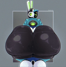 anthro big_butt black_body butt clothing crouching earpiece female glistening glistening_butt green_eyes hat headgear headwear huge_butt hyper hyper_butt jacket looking_back machine panties rabbit_ears screen screen_face smile solo tail topwear underwear unusual_anatomy unusual_tail visor_cap white_clothing white_panties white_underwear wide_hips blueruchka project_turboblast tempo_(project_turboblast) hybrid lagomorph leporid mammal rabbit robot_anthro 2025 digital_drawing_(artwork) digital_media_(artwork) hi_res