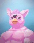 beak black_eyes black_markings eyelashes facial_markings fur hair head_markings jock male markings muscular nipples pink_body pink_fur pink_hair simple_background solo spots text yellow_beak fauna_island furby furby_(species) 4:5 artist_name bust_portrait hi_res portrait