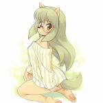 anthro blush breasts clothing eyewear female glasses green_hair hair kemono oversized_clothing ribbed_clothing ribbed_sweater solo sweater topwear yellow_eyes cotora hunter_x_hunter cheadle_yorkshire canid canine canis domestic_dog mammal 1:1