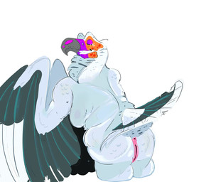 anthro big_breasts breasts butt chest_tuft feathers featureless_breasts female fluffy genitals non-mammal_breasts overweight overweight_anthro overweight_female slightly_chubby solo tail tail_feathers tuft veggie_the_palmnut_vulture vulva accipitrid accipitriform avian bird old_world_vulture palm-nut_vulture vulture