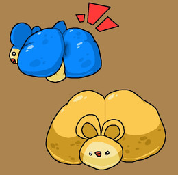 :o ambiguous_gender anus balls big_butt blue_body blue_butt blue_ears butt duo freckled_butt freckles genitals huge_butt male open_mouth perineum yellow_body yellow_butt yellow_ears yolka kirby_(series) kirby_squeak_squad nintendo mammal mouse murid murine rodent squeaker_(kirby) waddling_head