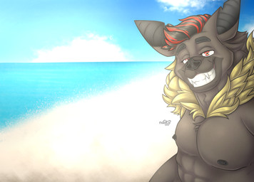 anthro beach male sea seaside smile solo sun sunny water naoto bat mammal hi_res