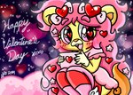 anthro blush clothing female hair heart_symbol holidays legwear letter love_letter pink_eyes pink_hair solo stockings text yellow_body lewdchuu_(artist) valentine's_day bear mammal 2019 english_text hi_res