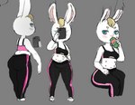 anthro athletic_wear big_butt blonde_hair breasts butt cleavage clothed clothing drinking female hair looking_at_viewer nipples selfie sitting thick_thighs white_body white_bunn moitasart lagomorph leporid mammal rabbit unfinished