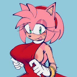 anthro areola areola_slip big_breasts biped blue_background bodily_fluids breasts clothed clothing dress eyelashes female gloves green_eyes handwear long_eyelashes looking_at_viewer nipple_outline nipple_slip open_mouth open_smile partially_clothed pink_body red_clothing red_dress red_hairband sideless_dress simple_background smile smiling_at_viewer solo sweat sweatdrop ninotrash sega sonic_the_hedgehog_(series) amy_rose eulipotyphlan hedgehog mammal colored_sketch hi_res sketch