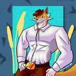 anthro bulge clothed clothing cowboy_hat hat headgear headwear male muscular muscular_male solo avi_the_tiger forestpunktiger animal_crossing nintendo chief_(animal_crossing) canid mammal 1:1