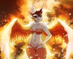 anthro anthrofied bra clothing crown eyelashes feathered_wings feathers female fingers fire flaming_hair headgear horn inner_ear_fluff leggings legwear navel panties pseudo_hair red_sclera sharp_teeth smile solo spread_wings teeth tuft underwear white_body white_skin wings yellow_eyes kennzeichen friendship_is_magic hasbro my_little_pony mythology daybreaker_(mlp) equid equine mammal mythological_creature mythological_equine winged_unicorn 2022 hi_res