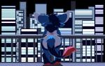 anthro blue_body blue_fur blue_hair building city faceless_character faceless_female female fur hair horn leaning night nude outside railing rear_view solo white_body white_fur pata naughty_(pata) feridae 2018 aliasing blue_theme digital_media_(artwork) hi_res