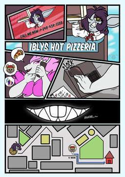anthro anthro_on_anthro box clothed clothing comic_panel container delivery_(commerce) food food_delivery hair male open_mouth pizza pizza_box pizza_delivery shortstack text linyxart nintendo pokemon iblys ivan_the_zoroark_(lewdboyproject) seggs_the_gremlin_(linyxart) generation_5_pokemon mammal pokemon_(species) zoroark comic digital_drawing_(artwork) digital_media_(artwork) english_text hi_res