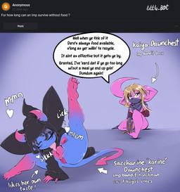 anus areola autocunnilingus blonde_hair blue_body blue_skin claws dialogue drooling_tongue female forked_tail genitals hair horn masturbation ninja_suit nipples not_furry oral oral_masturbation pink_body pink_skin sharp_teeth shortstack tail teeth text toe_claws unusual_anatomy unusual_tail vaginal vaginal_masturbation vulva little_b0t demon horned_humanoid humanoid imp absurd_res english_text hi_res