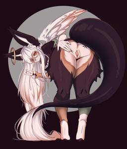 anthro eyewear female genitals glasses presenting smile solo spread_vulva spreading vulva wings erwindraws accipitrid accipitriform avian bird canid canine eagle felid fox hybrid lion mammal pantherine absurd_res hi_res