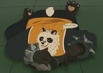 anthro barefoot bracelet butt duo eyewear feet fur glasses jewelry lying male military multicolored_body multicolored_fur on_front overweight pawpads smile smothering soldier spiked_bracelet spikes warrior rembranceart mihoyo zenless_zone_zero pan_yin_hu bear giant_panda human mammal 2025 hi_res