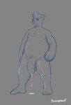 belly bodily_fluids claws cum dripping genital_fluids genitals male overweight penis slightly_chubby solo bunnyfeet bear mammal hi_res sketch