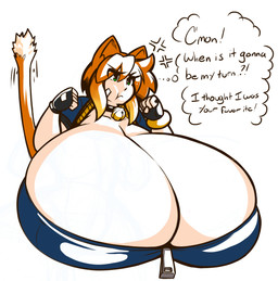 angry bell big_breasts blue_eyes bracelet breasts brown_hair cat_tail cleavage clothed clothing collar exclamation_point female fingerless_gloves gloves hair handwear huge_breasts hyper hyper_breasts interrobang jacket jewelry looking_at_viewer question_mark short_hair simple_background solo text topwear white_background zipper eikasianspire tabby_(eikasianspire) animal_humanoid cat_humanoid felid felid_humanoid feline feline_humanoid humanoid mammal mammal_humanoid 2014 english_text