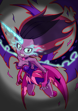 angry bodily_fluids breasts clothing corruption female hair horn jewelry magic magic_user multicolored_hair necklace nipple_slip nipples purple_body purple_eyes purple_skin solo tears wings zukicure5gogo equestria_girls hasbro my_little_pony midnight_sparkle_(eg) twilight_sparkle_(eg) human mammal