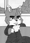 :| ambiguous_gender anthro chest_tuft clothing deadpan fur inner_ear_fluff paws solo tuft unknown_artist yaranaika canid canine fox hybrid mammal meme monochrome