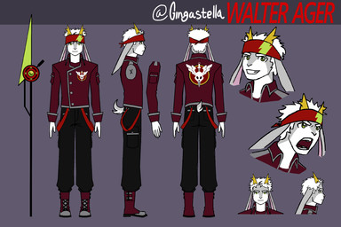 anthro antlers horn male melee_weapon polearm solo weapon gingastella walter humanoid jackalope lagomorph mammal 3:2 hi_res model_sheet