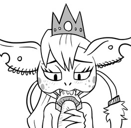 accessory blush bodily_fluids collar crown eyelashes fangs female flat_chested fungus furgonomics hair headgear jewelry long_hair mushroom nipples not_furry notched_ear ring saliva solo suggestive tail tail_accessory tail_jewelry tail_ring tail_tuft teeth thick_eyelashes tuft unknown_artist phoebe_and_her_unicorn queen_prunella_von_blaart goblin humanoid black_and_white monochrome