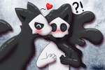 anthro blush duo goo_transformation heart_symbol kissing kissing_cheek latex latex_transformation male male/male question_mark species_transformation surprise surprised_expression transformation orangestheasd changed_(video_game) lin_(changed) puro_(changed) canid canine goo_creature human mammal hi_res