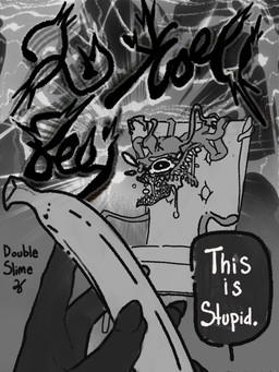 1_eye allurian_common_text ambiguous_gender anthro armchair banana chair duo food fruit furniture plant scared text double_slime jebediah_vouxler_(double_slime) julian_vouxler_(double_slime) goo_creature 3:4 english_text greyscale monochrome translated