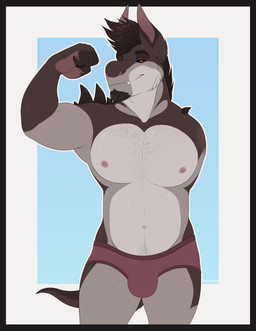 5_fingers amputee anthro areola arm_spikes athletic athletic_anthro athletic_male beard black_border black_claws black_eyebrows black_sclera body_hair border brown_beard brown_body brown_claws brown_facial_hair brown_fur brown_hair brown_markings brown_spikes brown_tail bulge chest_hair claws clothed clothing countershading disability eyebrows facial_hair fingers flexing flexing_bicep fur goatee hair looking_at_viewer male markings missing_arm multicolored_body navel nipples orange_eyes partially_clothed pawpads pecs pink_areola pink_ears pink_nipples pink_pawpads pubes red_clothing red_underwear shoulder_spikes simple_background smile snaggle_tooth solo spikes spikes_(anatomy) standing tail tan_body tan_fur tan_markings topless underwear masonparker mythology konrad_(masonparker) dragon furred_dragon furred_scalie mythological_creature mythological_scalie scalie 2022 digital_media_(artwork) hi_res signature